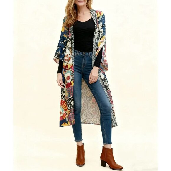 NWOT Johnny Was Kimbra Kimono Floral Button Cardigan Midi Dress Sz S Oversized - Picture 2 of 16